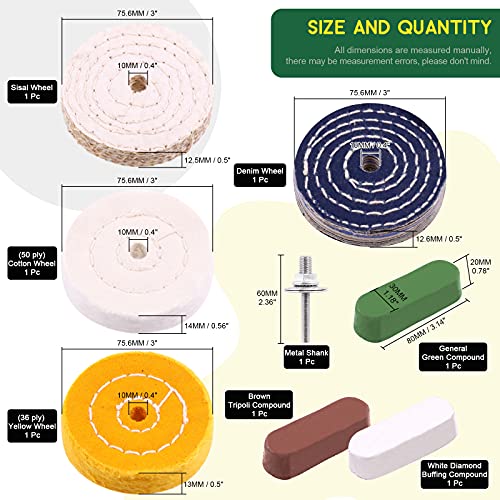 Keadic 8 Pcs 3 Inches Buffing Polishing Wheel Kit 3 pcs Polish Compound, Soft/Fine/Medium/Coarse/Rough Buffer Wheels with 3/8" Arbor Hole Arbor Hole for Bench Grinder - size: 3'' Buffering wheel Kit