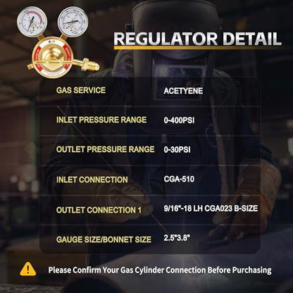 CDL LX95 Extra Heavy Duty Acetylene Regulator CGA510,Forged Brass - size: Extra Heavy Duty, style: Acetylene