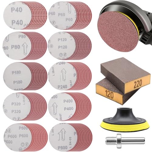 102PCS 40-800 Grits Angle Grinder Sanding Disc and Blocks 4 Inch Upgraded Hook and Loop Backing Pad (3/8-16 Threads) and 8MM Drill Adapter with 120/220 Sanding Blocks for Wood Metal Polishing