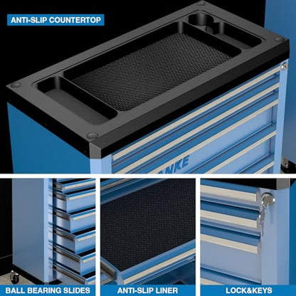 LARBANKE 7-Drawer Rolling Tool Chest with Wheels,Locks,Blue Tool Cabinet - color: Blue, size: 7 drawer tool chest