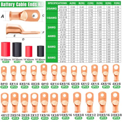 Twidec/230PCS Battery Cable Ends AWG 8 6 4 2 1 1/0 2/0 & Heat Shrink Tube - color: 230PCS
