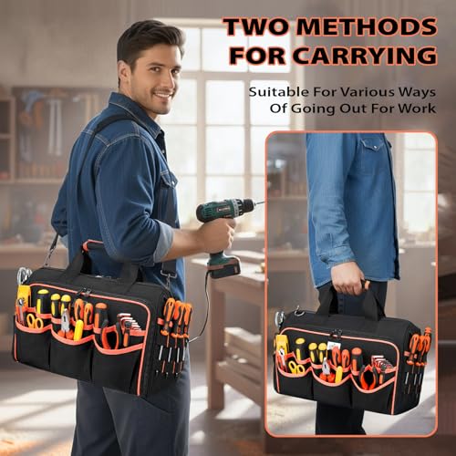 JJRING Heavy Duty 17inch Tool Bag With 48 Pockets, Red