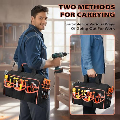 JJRING Heavy Duty 17inch Tool Bag With 48 Pockets, Red
