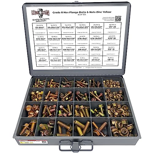 Grade 8 Hex Cap Flange Frame Bolt Yellow & Locking Flange Nuts Assortment Kit - 352 Pieces!