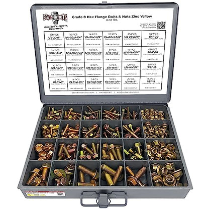 Grade 8 Hex Cap Flange Frame Bolt Yellow & Locking Flange Nuts Assortment Kit - 352 Pieces!