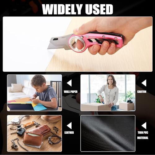 Tondiamo 2 Pcs Folding Pocket Utility Knife Box Cutter, Pink - color: Pink