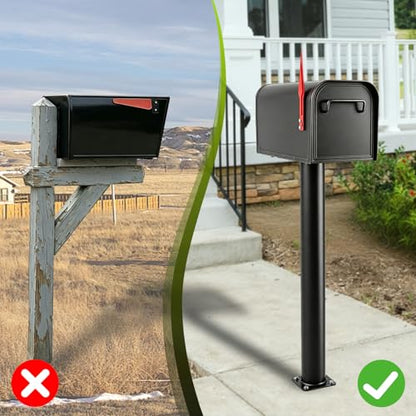 43" Black Metal Mailbox Post for Outside - size: 43" Post
