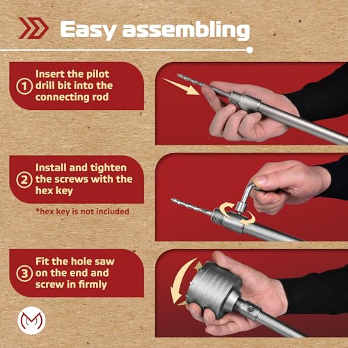 10PCS Concrete Hole Saw Kit with 3 Drill Bits and SDS Plus & Max Shank, Masonry Hole Saw Kit Size 30, 40, 65, 80, 100 MM for Brick, Block, Concrete Drilling.