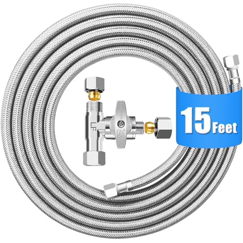 Refrigerator Water Line Kit - 15FT with Tee Stop Valve for Fridge Ice Maker - size: 15 FT