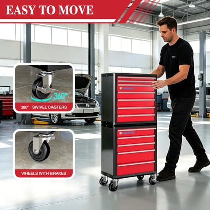 LARBANKE 12-Drawer Rolling Tool Chest with Wheels,Lockable Tool Cabinet - color: Red, size: 12 drawer tool chest