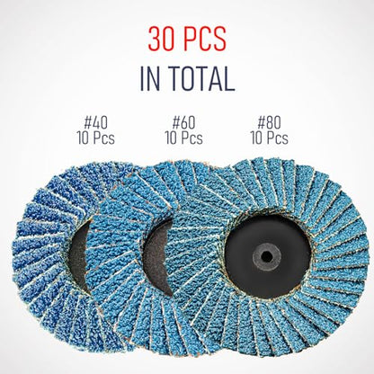 30 Pcs 2 Inch Mini Flap Disc, Assorted 40/60/80 Set, High Density Zirconia Grinding Flap Disc, with 1/4 inch Shank Holder, On Metal Grinding, for Angle Die Grinder (Pack of 30) - style: Flap Disc Set