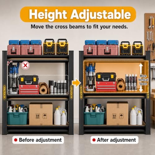 Heavy Duty Garage Shelving 3 Tier, 31.5" H × 34" W × 18" D - size: H31.5″× W34″× D18″