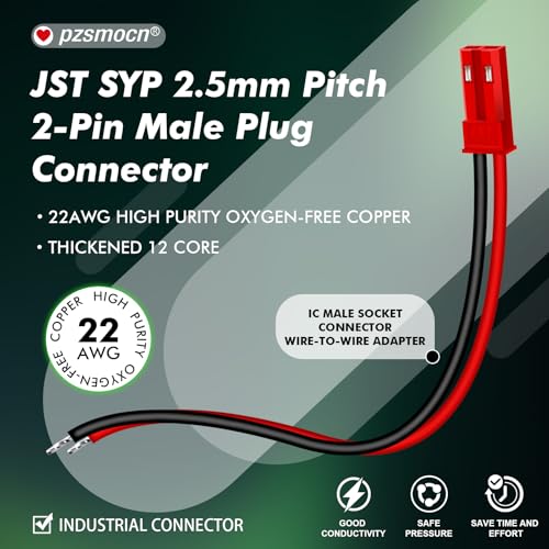 20 Pieces JST SYP 2.5mm 2 Pin 22AWG Flexible Silicone Connector Kit - size: 2-Pin, style: JST-SYP-M