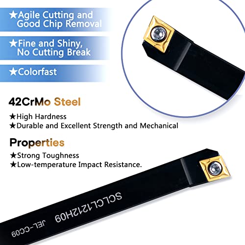 Lathe Turning Holders Threading Holder - Metal Lathe Cutting Tools 1/2" SCLCL1212H09+1/2" SCLCR1212H09 Threading Tools+10pcs Indexable Carbide Inserts Golden for Lathe Tools - color: SCLCL1212/SCLCRH09 turning holders+10pcs inserts