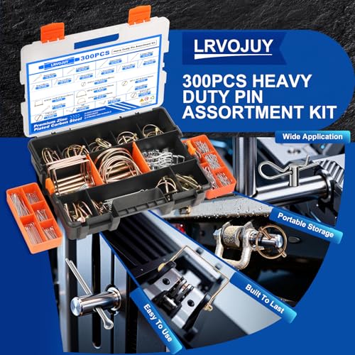 300PCS Heavy Duty Pin Assortment Kit, Tractor Linch Pins Hitch Pins PTO Pins R Clips Cotter Pins Hair Pins Square Pins for Trailers, Trucks, Lawn Mowers, Farm & Garden Equipment - size: 300Pcs - 21 Sizes