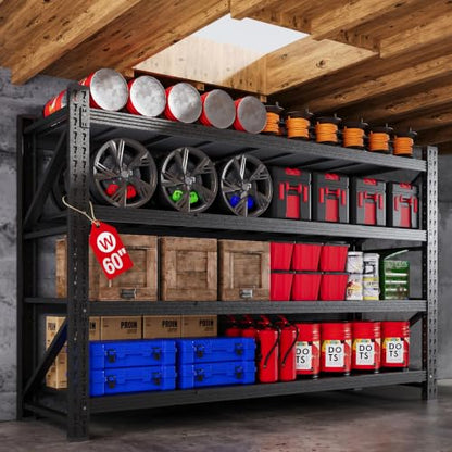 60” Wide Heavy Duty Metal Garage Shelving, Adjustable Storage Shelf - color: Matte Black, size: 60"Wx24"Dx70" H