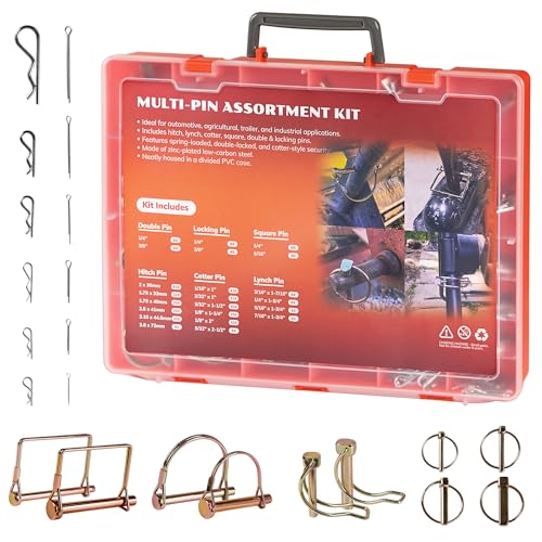 358 PCS Multi-Pin Assortment Kit, Includes Hitch Pins, Lynch Pins, PTO Pins for Tractors, Trailers, Trucks, Mowers, Snow Plows, Trash Can Couplers and Farm Equipment, Heavy Duty Trailers Accessories