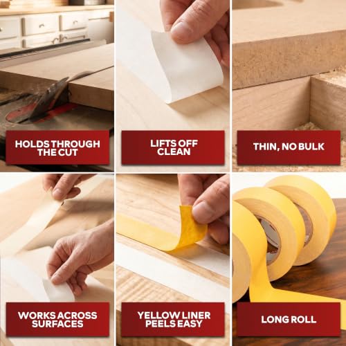 XFasten Bulk Double Sided Woodworking Tape 1-inch 1,296-Feet Total (12-Pack) Residue-Free Woodworking Tool for CNC Routing Machine, Removable Double Sided Tape for Woodworking Router Template - size: 1 Inch x 36 Yards (12 Pack)