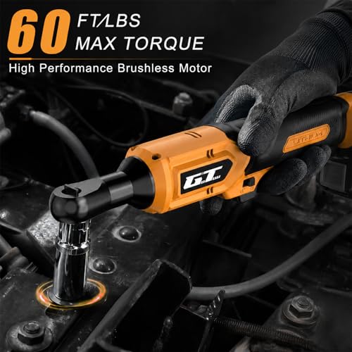 3/8" Cordless Ratchet Wrench for DEWALT 20V MAX Battery, 60 Ft-lbs Brushless Electric Ratchet Tool, Variable Speed 400 RPM, Includes 8 Sockets, 1/4" Adapter & 6" Extension Bar, TOOL ONLY
