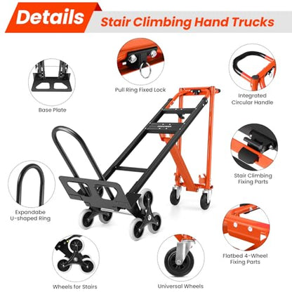 1000LBS Heavy Duty Convertible Hand Truck, 3 in 1 Aluminum Stair Climbing Dolly, Folding Hand Truck Dolly Cart with Solid Wheels for Moving/Travel/Office (Orange) - color: Orange