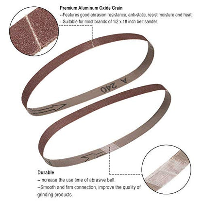 1/2 Inch x 18 Inch Sanding Belts, 60 Grits Aluminum Oxide Sanding Belt, Belt Sander Tool for Woodworking, Metal Polishing (30 Pack)
