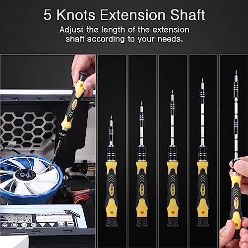 ORIA Small Screwdriver Set, 61 in 1 Precision Screwdriver Set with 57 Bits, Mini Screwdriver Repair Tools with Extension Rod for Mobile Phone, Game Console, Tablet, Yellow - color: Yellow