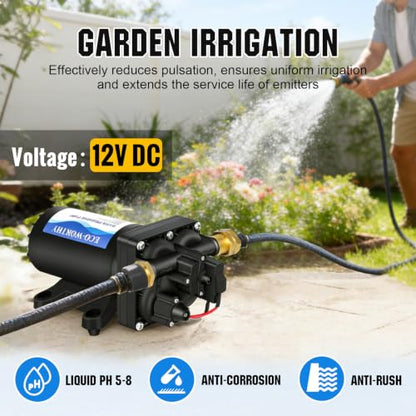 ECO-WORTHY RV Fresh Water Pump 12V DC 5.5GPM 70PSI,12 Volt Diaphragm Self-Priming Pump with Pressure Switch for RV Garden Irrigation Spraying Marine Yacht - color: Black 1
