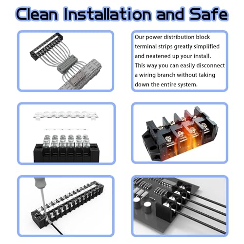 6 Sets 8/10/12 Positions 600V 15A Terminal Blocks Ground Circuit Dual Row Bus Bar Wire Screw Terminal Block Kit with Cover 600V Pre Insulated Terminal Strip WW004-15081012 - size: 15A 8P+10P+12P