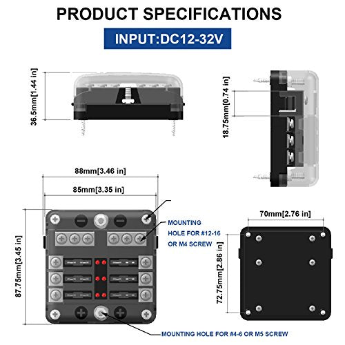 BlueFire 6 Way Blade Fuse Box Fuse Box Holder Standard Circuit Fuse Holder Box Block with LED Light Indication & Protection Cover for Car Boat Marine Trike Car Truck Vehicle SUV Yacht RV - color: 6 Way