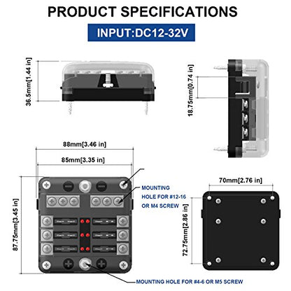BlueFire 6 Way Blade Fuse Box Fuse Box Holder Standard Circuit Fuse Holder Box Block with LED Light Indication & Protection Cover for Car Boat Marine Trike Car Truck Vehicle SUV Yacht RV - color: 6 Way