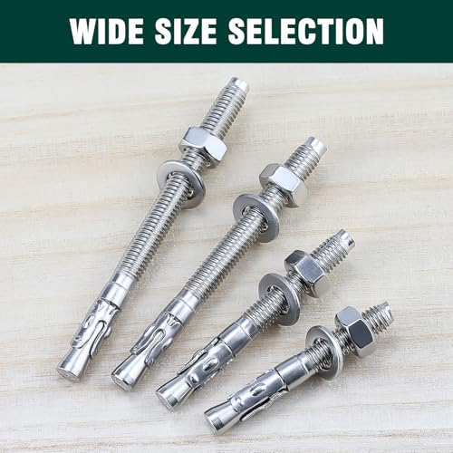 10-Pack M10-1.5 x 100 Wedge Anchors, Stainless Steel 304 (18/8), Concrete Anchor for Heavy-Duty Projects - size: M10-1.5 x 100