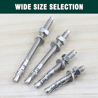 12-Pack M6-1.0 x 70 Wedge Anchors, Stainless Steel 304 (18/8), Concrete Anchor for Heavy-Duty Projects - size: M6-1.0 x 70