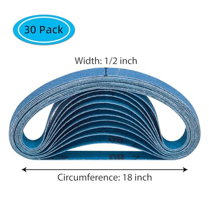 1/2" x 18" Zirconia Sanding Belts, 80 Grit, 30 Pack - color: 80 Grit, size: 1/2x18 inch