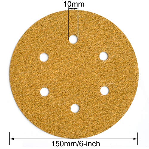 6-Inch 6-Hole Hook and Loop Gold Sanding Discs 60-Grit, 100-Pack