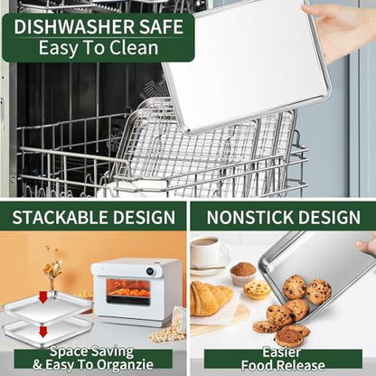 Small Baking Sheet with Cooling Rack Set [2 Baking Pans + 2 Wire Racks], CEKEE Stainless Steel Cookie Sheets for Baking, Heavy Duty & Dishwasher Safe Baking Sheets for Oven, Size 9 x 7 x 1 Inch - size: 9 inch