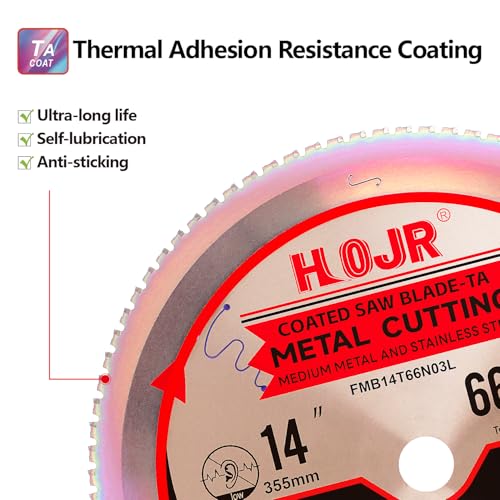 Metal Cutting Circular Saw Blade, Steel and Stainless Steel Cutting, The Cutting Head uses a Special Anti-Heat Sticking Coating with high Finish and Long Life,FMB 14 inch 66-Tooth 1" -TA - size: Steel 14" 66T