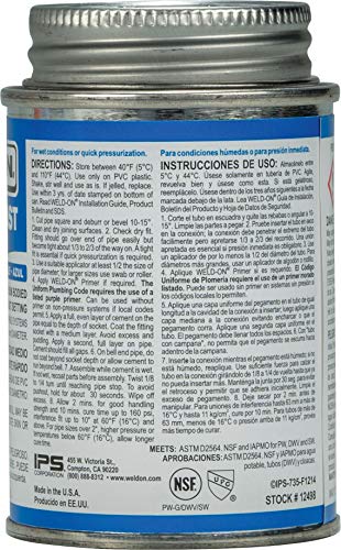Weld-On 12498 735 Wet 'N Fast High Strength PVC Cement, Blue, 1/4 Pint