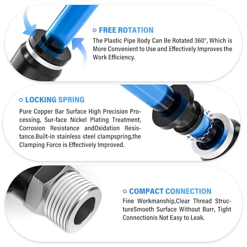 TAILONZ 1/4" OD x 1/8" MNPT Push to Connect Branch Tee Fitting 10Pcs - size: 1/4"OD x 1/8"MNPT