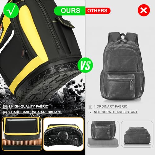 Tool Backpack,17"Heavy Duty Tool Backpack Bag with Waterproof Molded Base,Durable Multi-Use Pocket Electrician & Industrial & Construction Work Backpack,Black/Yellow