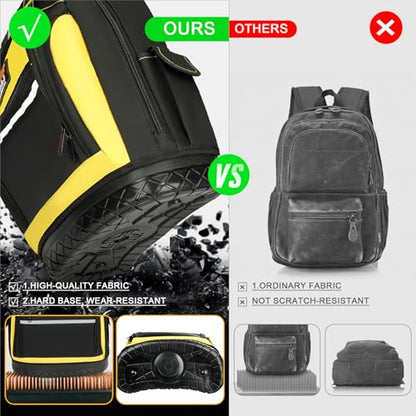 Tool Backpack,17"Heavy Duty Tool Backpack Bag with Waterproof Molded Base,Durable Multi-Use Pocket Electrician & Industrial & Construction Work Backpack,Black/Yellow