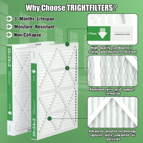 20x24x2 Air Filter TRIGHTFILTERS, Durable MERV 8 Pleated Home HVAC AC Furnace Heater Filters Replacement, Lightweight Compact Air Conditioner Filters 4 Pack - size: 23.6" x 19.6" x 1.8"