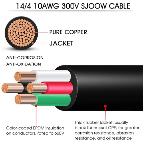 50ft SJOOW 14/4 Wire 14/4 SJOOW Cord 14 AWG Wire SJOOW Portable Power Cable - size: 50 FT, style: 14AWG(4-Conductor)