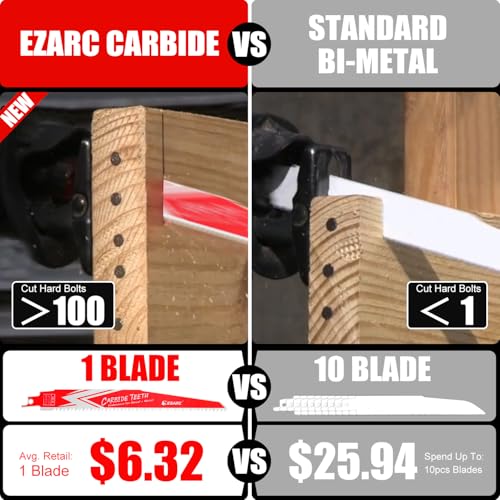 EZARC Carbide Reciprocating Saw Blades, 6-Inch 6TPI, Wood, Metal, 3-Pack - size: 6 Inch, style: 6 TPI