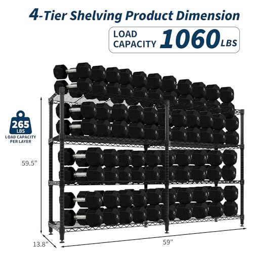 Garvee Metal Storage Shelves 4-Tier, Wire Shelving Rack 59"Wx13.8"Dx59.5"H, - size: 59" W x 13.8" D x 59.5" H(4 Tiers)
