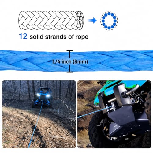 Ucreative 1/4" x 50' Synthetic Winch Rope Blue - color: Blue, size: 1/4 Inch x 50 Feet
