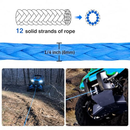 Ucreative 1/4" x 50' Synthetic Winch Rope Blue - color: Blue, size: 1/4 Inch x 50 Feet