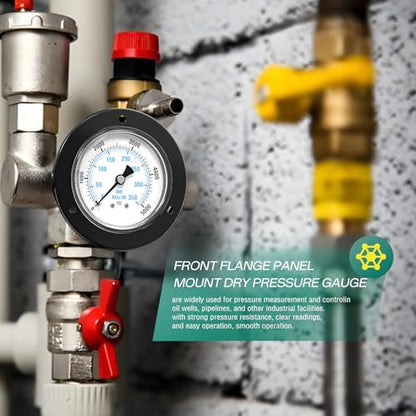 0-5000PSI Black Front Flange Panel Mount, Dry Pressure Gauge, 2.5" Dial Size, 1/4" MNPT, Iron Case, with Phillips Screw and Nut, for Water, Gas, Liquid Pressure - color: Dry - Iron Case, size: 0-5000PSI