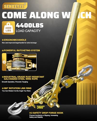 Cable Hoist Come Along Winch Ratchet Puller with 2 Hooks 2 Ton - size: 2T-7FT
