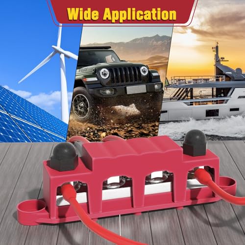 MOFEEZ Bus Bar Pair, 4x3/8 Post, 3X#10 Screws, 48V 400A, Red & Black - size: 4 x 3/8"