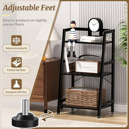 3-Tier Bookshelf, Ladder Shelf, Stand up Shelves, Industrial Bookcase with Steel Frame, Metal Small Bookcase, for Living Room, Home Office, Kitchen, Bedroom, Industrial Style（Black） - color: Black, size: 3 Tier (11.8"D x 16.5"W x 31.3"H)